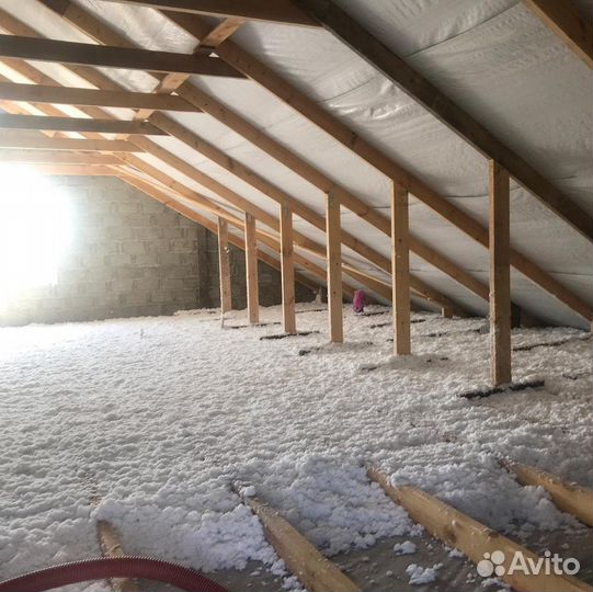 Утепление Эковатой за день потолок скаты стены