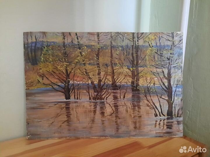 Картина картон масло пейзаж 1979 год