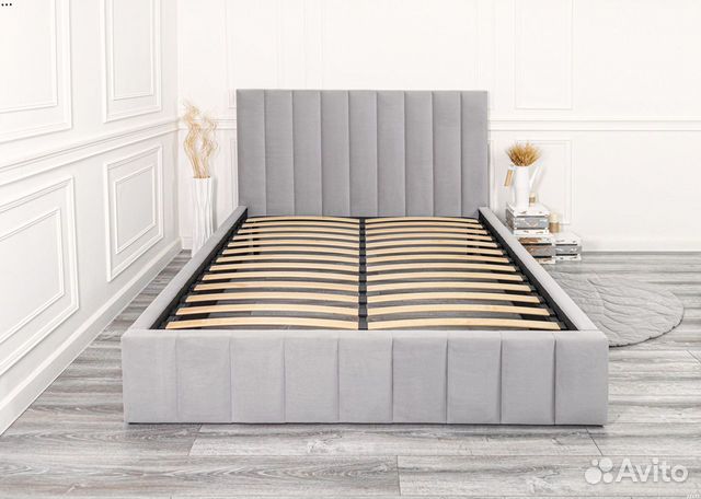 Кровать 140х200 серый велюр Богема