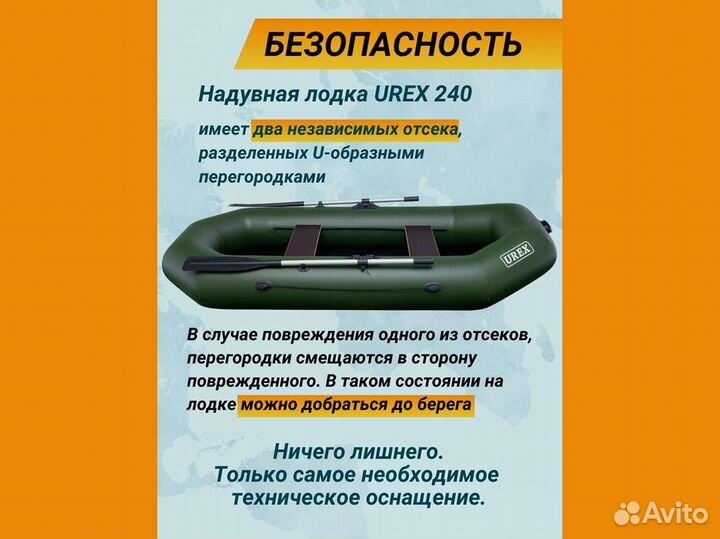 Лодка пвх надувная для рыбалки 240 см urex 240