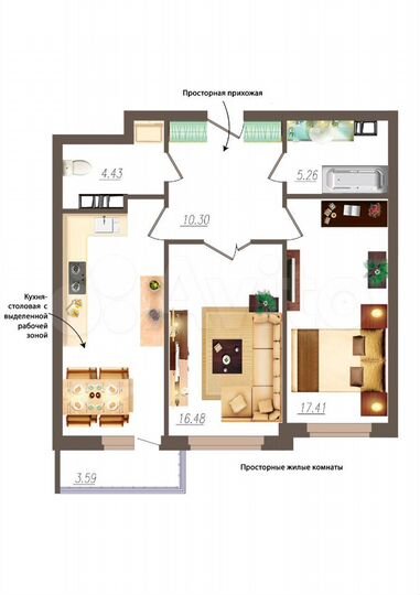 2-к. квартира, 71,4 м², 17/19 эт.