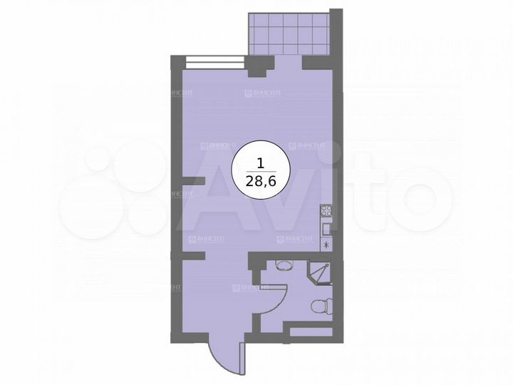 Квартира-студия, 28,6 м², 5/7 эт.