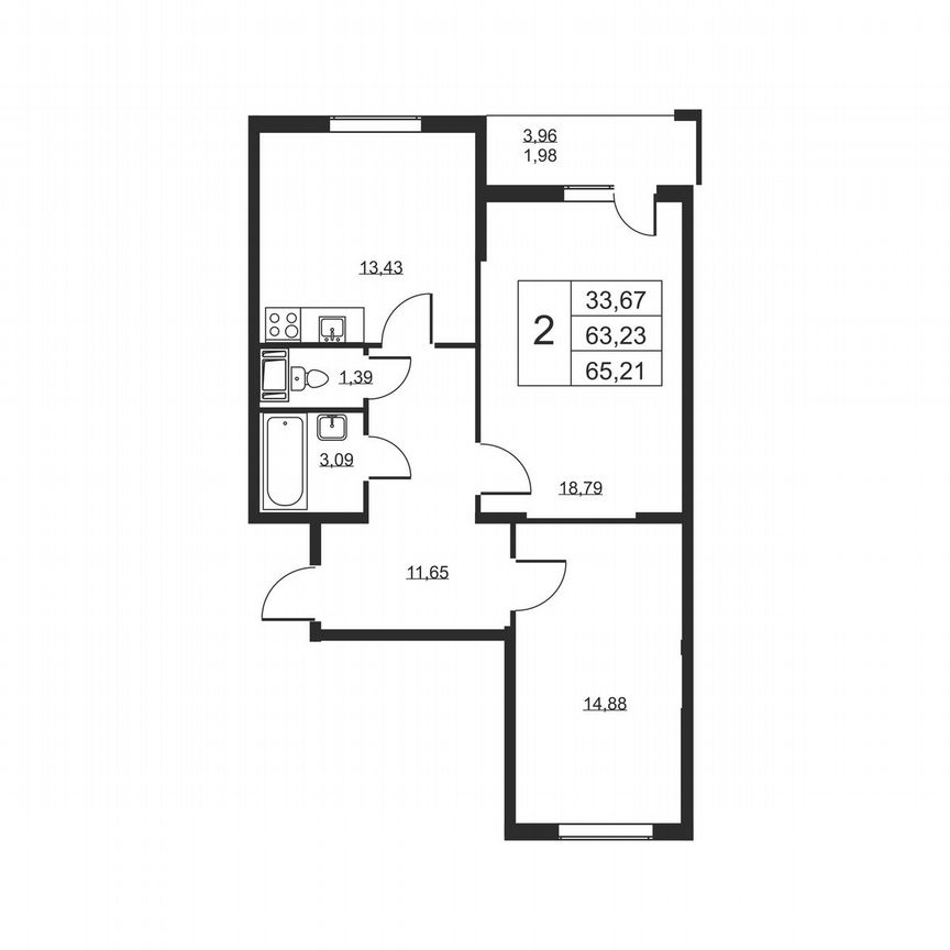 2-к. квартира, 65,2 м², 10/19 эт.