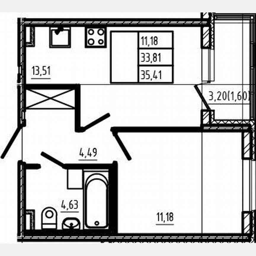 1-к. квартира, 33,8 м², 1/4 эт.