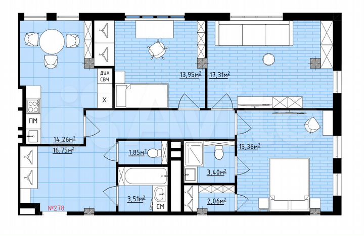 3-к. квартира, 88,5 м², 12/16 эт.