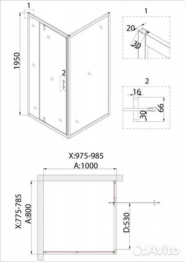 Душ. уголок Niagara 80x100 Nova - 2места ng-83-8a