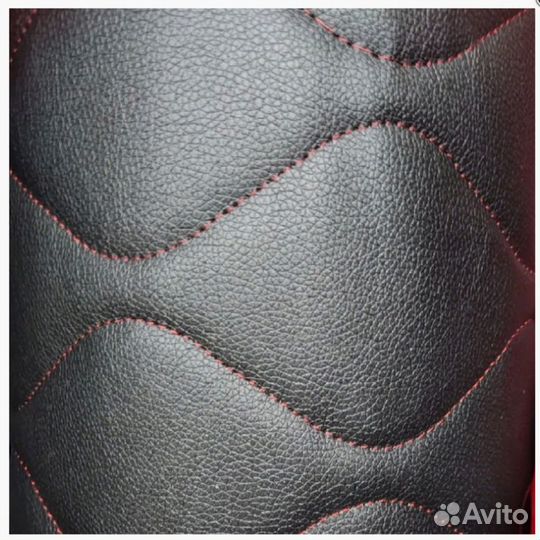 Иск. кожа LUX black+ ппу 5мм, волна, красная нить