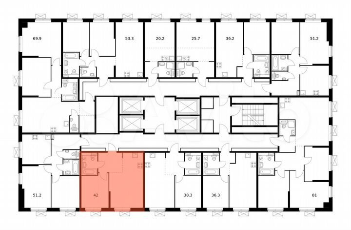 1-к. квартира, 42 м², 32/33 эт.