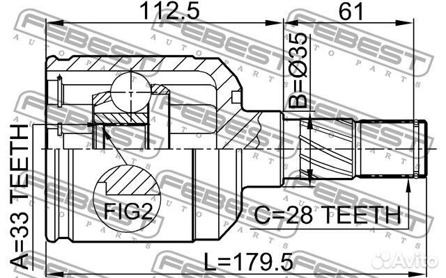 Шрус внутренний левый 33x35x28