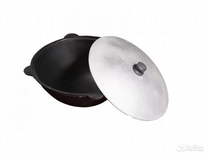 Узбекский чугунный казан 22 л. круглое дно, с кры