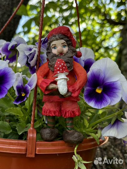 Ватная игрушка Гномик с мухомором