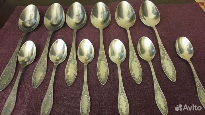 Набор столовых и чайных ложек мельхиор