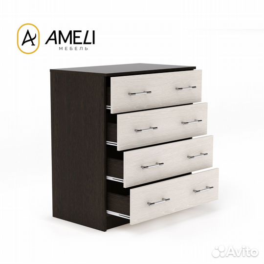 Комод 4 ящика 80х80, Венге / Дуб молочный