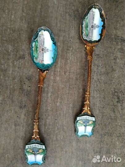 Ложки вилки латунь эмаль дерево алюми