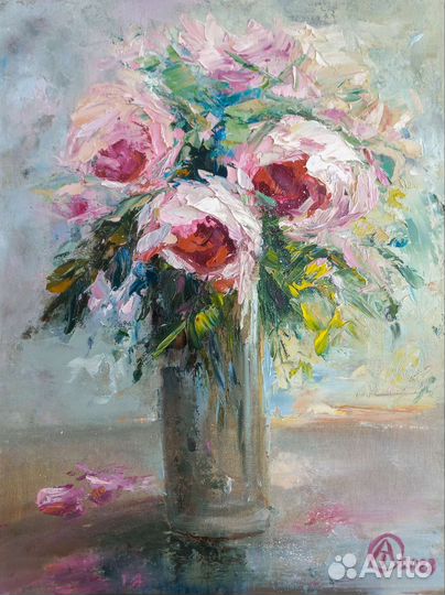 Картина маслом с цветами 40х30см.букет цветов