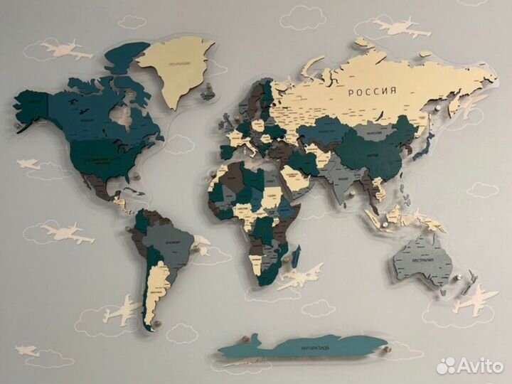 Деревянная карта мира на стену