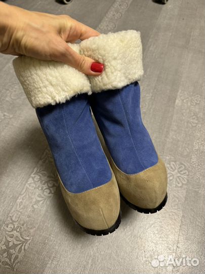 Ботильоны зимние на каблуке замшевые