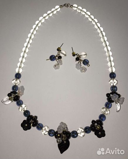 Бусы и серьги цветочки стекло Чехословакия