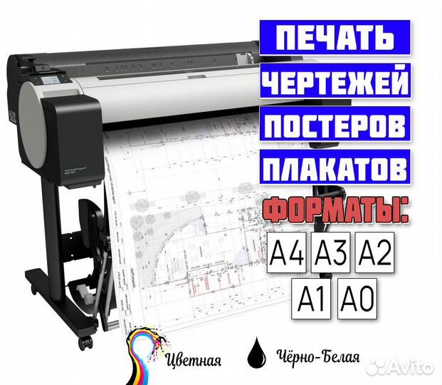 Широкоформатная печать формат А3, А2, А1, А0