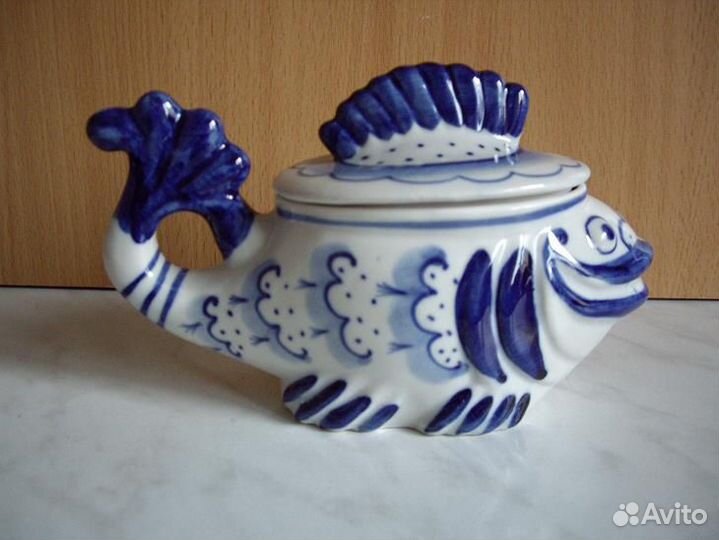 Шкатулка сахарница Рыба Кит Гжель СССР
