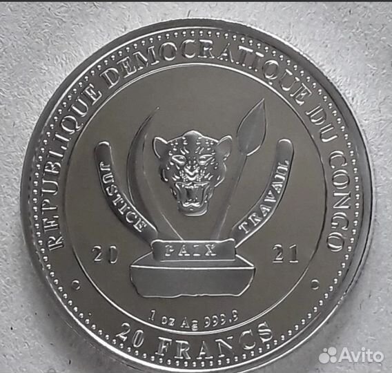 Конго дикий мир 20 франков серебро