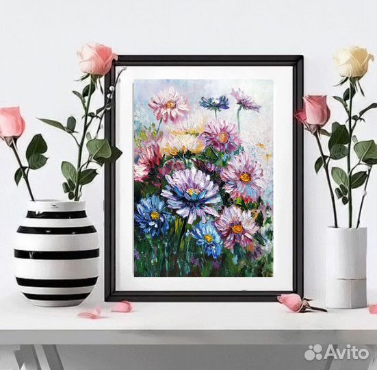 Картина Маслом Цветы Астры в саду