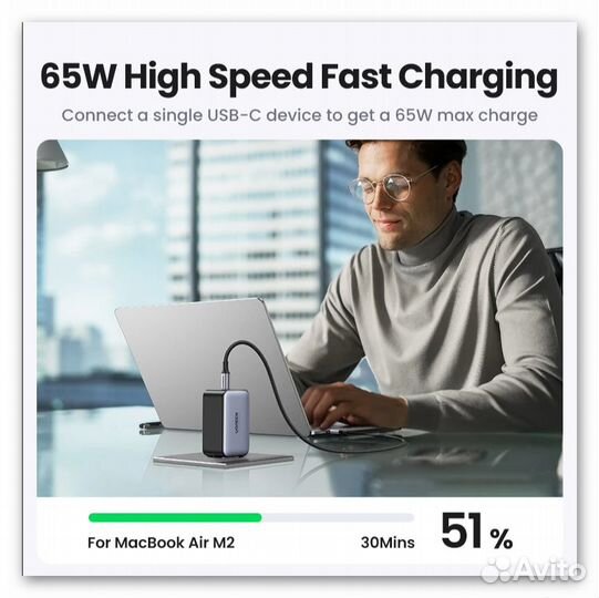 Зарядное устройство USB Ugreen, GaN X 65W, PD 3,0