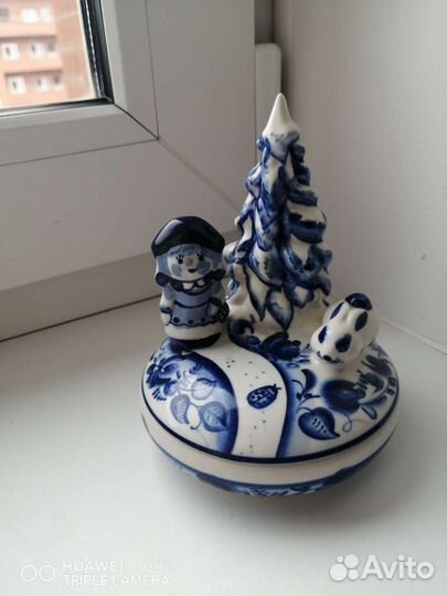 Шкатулка винтажная, фарфор, Гжель