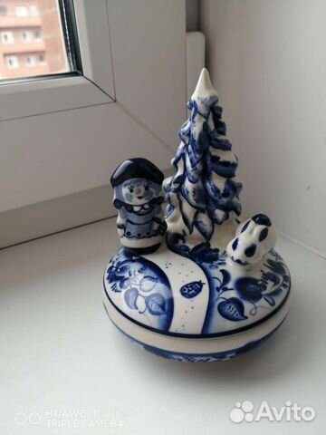 Шкатулка винтажная, фарфор, Гжель