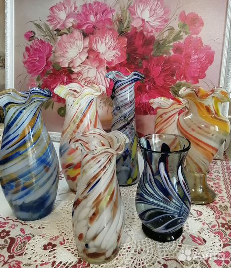 Вазы цветное стекло. Винтаж