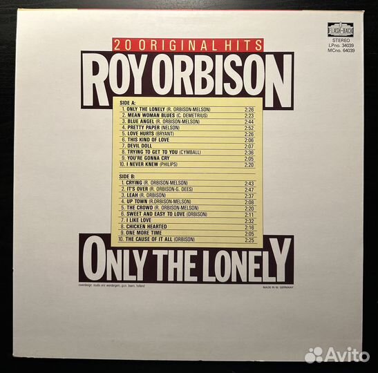 Roy Orbison – Only The Lonely (Германия 1987г.)