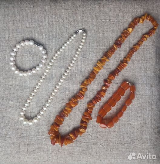 Натуральный Жемчуг Янтарь Бусы Браслет