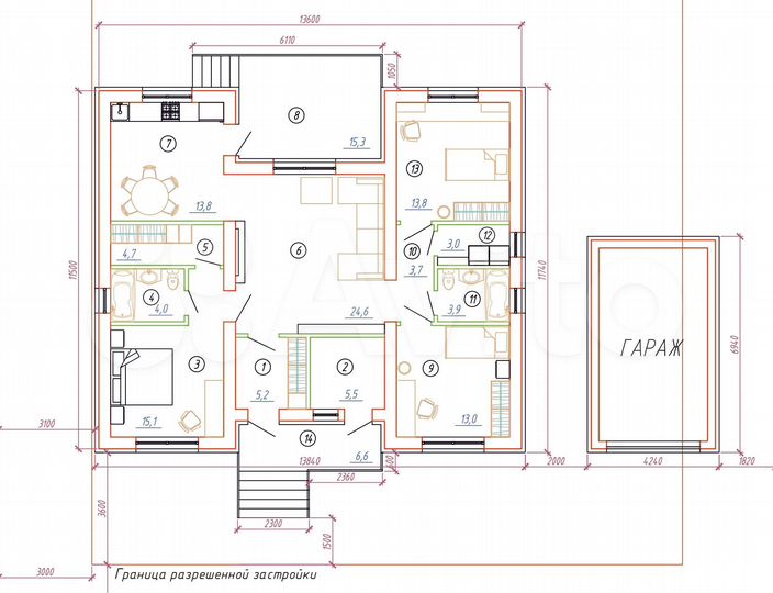 Дом 110 м² на участке 8 сот.