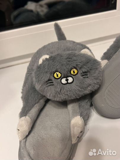 Тапочки домашние серые с котом