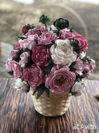 Корзина с цветами из зефира