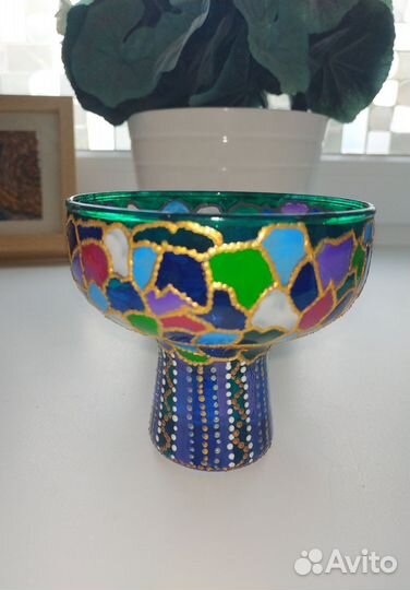 Вазочка, конфетница - витражная роспись