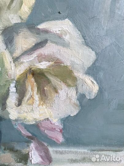 Картина маслом белые цветы, розы