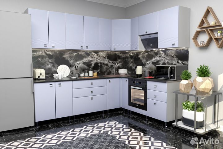 Кухня модульная Узор белый глянец угловая 2,4*1,9