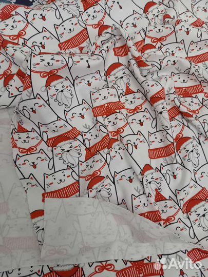 Ткань трикотаж Новогодние Кошки