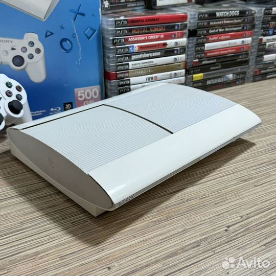 Sony PS3 Super Slim 500Gb Белая + 2Джоя + 55Игр