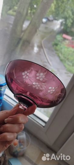 Ваза для фруктов цветное стекло СССР