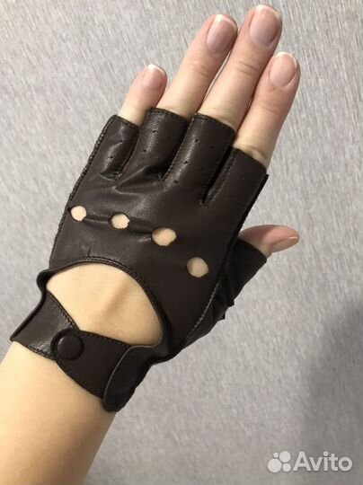Митенки кожаные, перчатки без пальцев винтаж