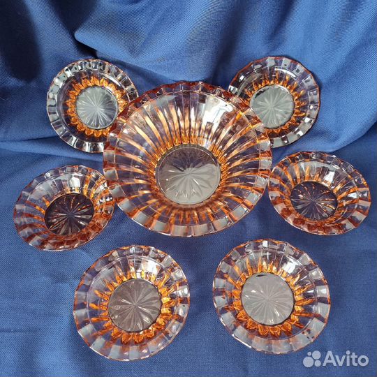 Вазочка и розетки Люкс Цветное стекло Винтаж