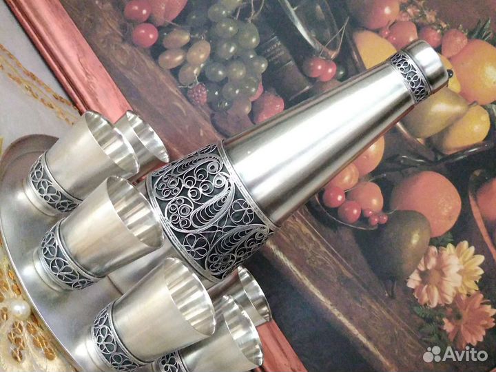 Коньячный набор, мельхиор, скань, люкс