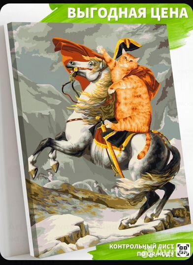 Картина по номерам «Кот на коне» (б/у) 40х50