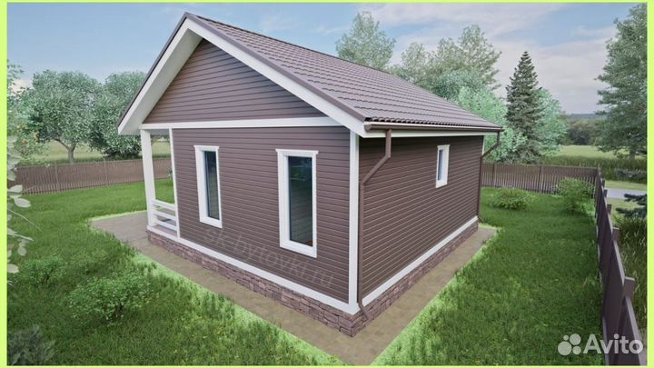 Каркасный дачный дом 8х8м с верандой