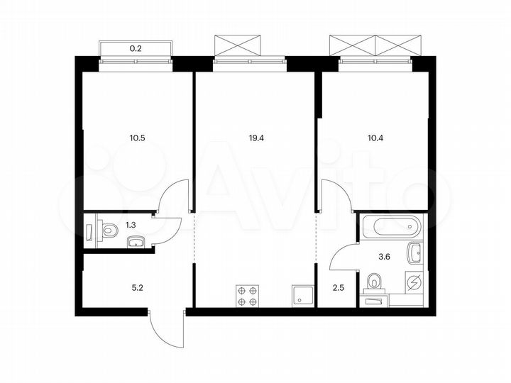 2-к. квартира, 53,1 м², 5/9 эт.