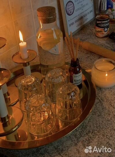 Поднос золотой икея IKEA + набор подсвечников 3 шт
