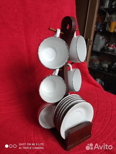 Чайный сервиз на деревянной подставке 12 предметов