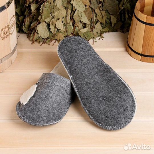 2 шт. Тапочки для бани 'Листок' серые, войлок